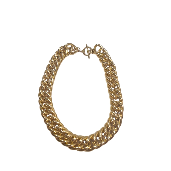 Vintage Chunky Gold Tone Linked Collar Choker Necklace 17.5" Toggle Clasp - Picture 5 of 5